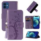 For iPhone 12 mini Embossed Lucky Tree Horizontal Flip Leather Case with Holder & Card Slot & Wallet & Lanyard (Purple) - 1