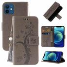 For iPhone 12 mini Embossed Lucky Tree Horizontal Flip Leather Case with Holder & Card Slot & Wallet & Lanyard (Grey) - 1