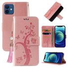 For iPhone 12 mini Embossed Lucky Tree Horizontal Flip Leather Case with Holder & Card Slot & Wallet & Lanyard (Rose Gold) - 1