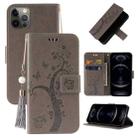 For iPhone 12 Pro Embossed Lucky Tree Horizontal Flip Leather Case with Holder & Card Slot & Wallet & Lanyard(Grey) - 1