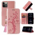 For iPhone 12 Pro Embossed Lucky Tree Horizontal Flip Leather Case with Holder & Card Slot & Wallet & Lanyard(Rose Gold) - 1