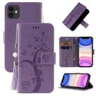 For iPhone 11 Embossed Lucky Tree Horizontal Flip Leather Case with Holder & Card Slot & Wallet & Lanyard (Purple) - 1