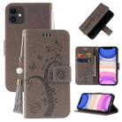 For iPhone 11 Embossed Lucky Tree Horizontal Flip Leather Case with Holder & Card Slot & Wallet & Lanyard (Grey) - 1