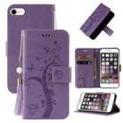 For iPhone SE 2022 / SE 2020 / 8 / 7 Embossed Lucky Tree Horizontal Flip Leather Case with Holder & Card Slot & Wallet & Lanyard(Purple) - 1
