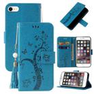 For iPhone SE 2022 / SE 2020 / 8 / 7 Embossed Lucky Tree Horizontal Flip Leather Case with Holder & Card Slot & Wallet & Lanyard(Blue) - 1