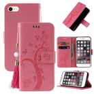 For iPhone SE 2022 / SE 2020 / 8 / 7 Embossed Lucky Tree Horizontal Flip Leather Case with Holder & Card Slot & Wallet & Lanyard(Pink) - 1