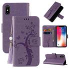 For iPhone X / XS Embossed Lucky Tree Horizontal Flip Leather Case with Holder & Card Slot & Wallet & Lanyard(Purple) - 1