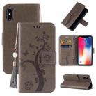For iPhone X / XS Embossed Lucky Tree Horizontal Flip Leather Case with Holder & Card Slot & Wallet & Lanyard(Grey) - 1