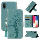 For iPhone X / XS Embossed Lucky Tree Horizontal Flip Leather Case with Holder & Card Slot & Wallet & Lanyard(Green) - 1