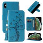 For iPhone XS Max Embossed Lucky Tree Horizontal Flip Leather Case with Holder & Card Slot & Wallet & Lanyard(Blue) - 1