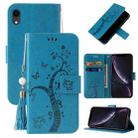 For iPhone XR Embossed Lucky Tree Horizontal Flip Leather Case with Holder & Card Slot & Wallet & Lanyard(Blue) - 1
