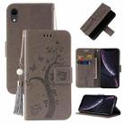 For iPhone XR Embossed Lucky Tree Horizontal Flip Leather Case with Holder & Card Slot & Wallet & Lanyard(Grey) - 1