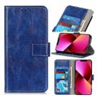 For iPhone 13 Retro Crazy Horse Texture Horizontal Flip Leather Case with Holder & Card Slots & Photo Frame & Wallet(Blue) - 1