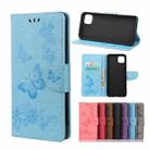 For Samsung Galaxy A22 5G Vintage Embossed Floral Butterfly Pattern Horizontal Flip Leather Case with Card Slot & Holder & Wallet & Lanyard(Blue) - 1