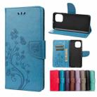 For Xiaomi Mi 11 Butterfly Flower Pattern Horizontal Flip Leather Case with Holder & Card Slots & Wallet(Blue) - 1