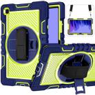 360 Degree Rotation Contrast Color Shockproof Silicone + PC Case with Holder & Hand Grip Strap & Shoulder Strap For Samsung Galaxy Tab A7 10.4 (2020) T500/T505(Navy Blue+Yellow Green) - 1