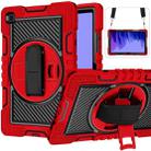 360 Degree Rotation Contrast Color Shockproof Silicone + PC Case with Holder & Hand Grip Strap & Shoulder Strap For Samsung Galaxy Tab A7 10.4 (2020) T500/T505(Red+Black) - 1