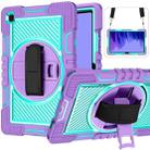 360 Degree Rotation Contrast Color Shockproof Silicone + PC Case with Holder & Hand Grip Strap & Shoulder Strap For Samsung Galaxy Tab A7 10.4 (2020) T500/T505 (Purple+Mint Green) - 1