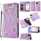 For Huawei nova 8 SE Skin Feel Embossed Sunflower Horizontal Flip Leather Case with Holder & Card Slots & Wallet & Lanyard(Purple) - 1