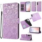 For Huawei nova 7 SE Skin Feel Embossed Sunflower Horizontal Flip Leather Case with Holder & Card Slots & Wallet & Lanyard(Purple) - 1