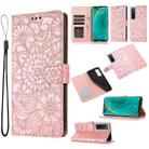 For Huawei nova 7 Pro 5G Skin Feel Embossed Sunflower Horizontal Flip Leather Case with Holder & Card Slots & Wallet & Lanyard(Rose Gold) - 1