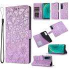 For Huawei nova 7 Pro 5G Skin Feel Embossed Sunflower Horizontal Flip Leather Case with Holder & Card Slots & Wallet & Lanyard(Purple) - 1