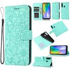 For Huawei Y6p Skin Feel Embossed Sunflower Horizontal Flip Leather Case with Holder & Card Slots & Wallet & Lanyard(Green) - 1