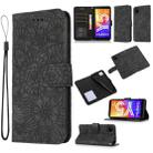 For Huawei Y5p Skin Feel Embossed Sunflower Horizontal Flip Leather Case with Holder & Card Slots & Wallet & Lanyard(Black) - 1