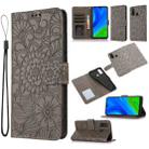For Huawei P smart 2020 Skin Feel Embossed Sunflower Horizontal Flip Leather Case with Holder & Card Slots & Wallet & Lanyard(Grey) - 1