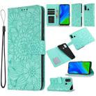 For Huawei P smart 2020 Skin Feel Embossed Sunflower Horizontal Flip Leather Case with Holder & Card Slots & Wallet & Lanyard(Green) - 1