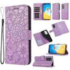 For Huawei P40 Pro Skin Feel Embossed Sunflower Horizontal Flip Leather Case with Holder & Card Slots & Wallet & Lanyard(Purple) - 1