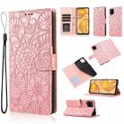 For Huawei P40 lite Skin Feel Embossed Sunflower Horizontal Flip Leather Case with Holder & Card Slots & Wallet & Lanyard(Rose Gold) - 1