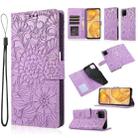 For Huawei P40 lite Skin Feel Embossed Sunflower Horizontal Flip Leather Case with Holder & Card Slots & Wallet & Lanyard(Purple) - 1