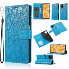 For Huawei P40 lite Skin Feel Embossed Sunflower Horizontal Flip Leather Case with Holder & Card Slots & Wallet & Lanyard(Blue) - 1