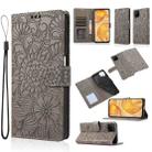 For Huawei P40 lite Skin Feel Embossed Sunflower Horizontal Flip Leather Case with Holder & Card Slots & Wallet & Lanyard(Grey) - 1