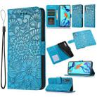 For Huawei P30 Skin Feel Embossed Sunflower Horizontal Flip Leather Case with Holder & Card Slots & Wallet & Lanyard(Blue) - 1