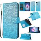 For Honor 7S Skin Feel Embossed Sunflower Horizontal Flip Leather Case with Holder & Card Slots & Wallet & Lanyard(Blue) - 1