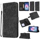 For Honor 7S Skin Feel Embossed Sunflower Horizontal Flip Leather Case with Holder & Card Slots & Wallet & Lanyard(Black) - 1