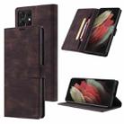 For Samsung Galaxy S21 Ultra 5G TAOKKIM Skin Feel Calf Texture Horizontal Flip PU Leather Case with Holder & Card Slots & Photo Frame & Wallet(Coffee) - 1