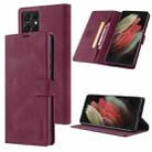 For Samsung Galaxy S21 Ultra 5G TAOKKIM Skin Feel Calf Texture Horizontal Flip PU Leather Case with Holder & Card Slots & Photo Frame & Wallet(Red) - 1