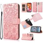 For iPhone 12 Skin Feel Embossed Sunflower Horizontal Flip Leather Case with Holder & Card Slots & Wallet & Lanyard(Rose gold) - 1