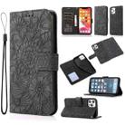 For iPhone 12 Skin Feel Embossed Sunflower Horizontal Flip Leather Case with Holder & Card Slots & Wallet & Lanyard(Black) - 1