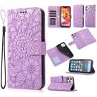 For iPhone 12 mini Skin Feel Embossed Sunflower Horizontal Flip Leather Case with Holder & Card Slots & Wallet & Lanyard (Purple) - 1