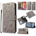 For iPhone 12 Pro Skin Feel Embossed Sunflower Horizontal Flip Leather Case with Holder & Card Slots & Wallet & Lanyard(Gray) - 1