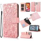 For iPhone 12 Pro Max Skin Feel Embossed Sunflower Horizontal Flip Leather Case with Holder & Card Slots & Wallet & Lanyard(Rose gold) - 1