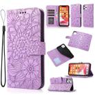For iPhone 11 Pro Max Skin Feel Embossed Sunflower Horizontal Flip Leather Case with Holder & Card Slots & Wallet & Lanyard (Purple) - 1
