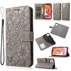 For iPhone 11 Pro Max Skin Feel Embossed Sunflower Horizontal Flip Leather Case with Holder & Card Slots & Wallet & Lanyard (Gray) - 1