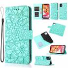 For iPhone 11 Skin Feel Embossed Sunflower Horizontal Flip Leather Case with Holder & Card Slots & Wallet & Lanyard (Green) - 1