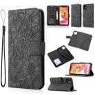 For iPhone 11 Skin Feel Embossed Sunflower Horizontal Flip Leather Case with Holder & Card Slots & Wallet & Lanyard (Black) - 1