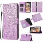 For iPhone XR Skin Feel Embossed Sunflower Horizontal Flip Leather Case with Holder & Card Slots & Wallet & Lanyard(Purple) - 1